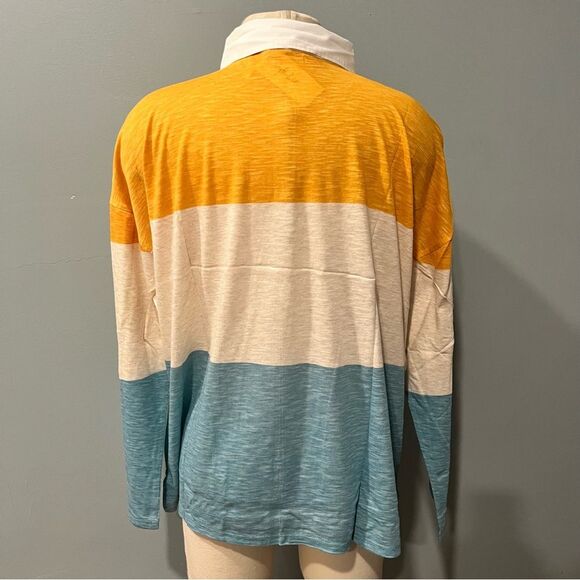 NWT Style & Co Oatmeal Heather Combo Striped Long Sleeve Rugby Polo Shirt XXL - Picture 3 of 6